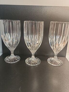 NACHTMANN Crystal Ice Tea Beverage Glasses x 3 Goblets Water Signed Vertical Cut